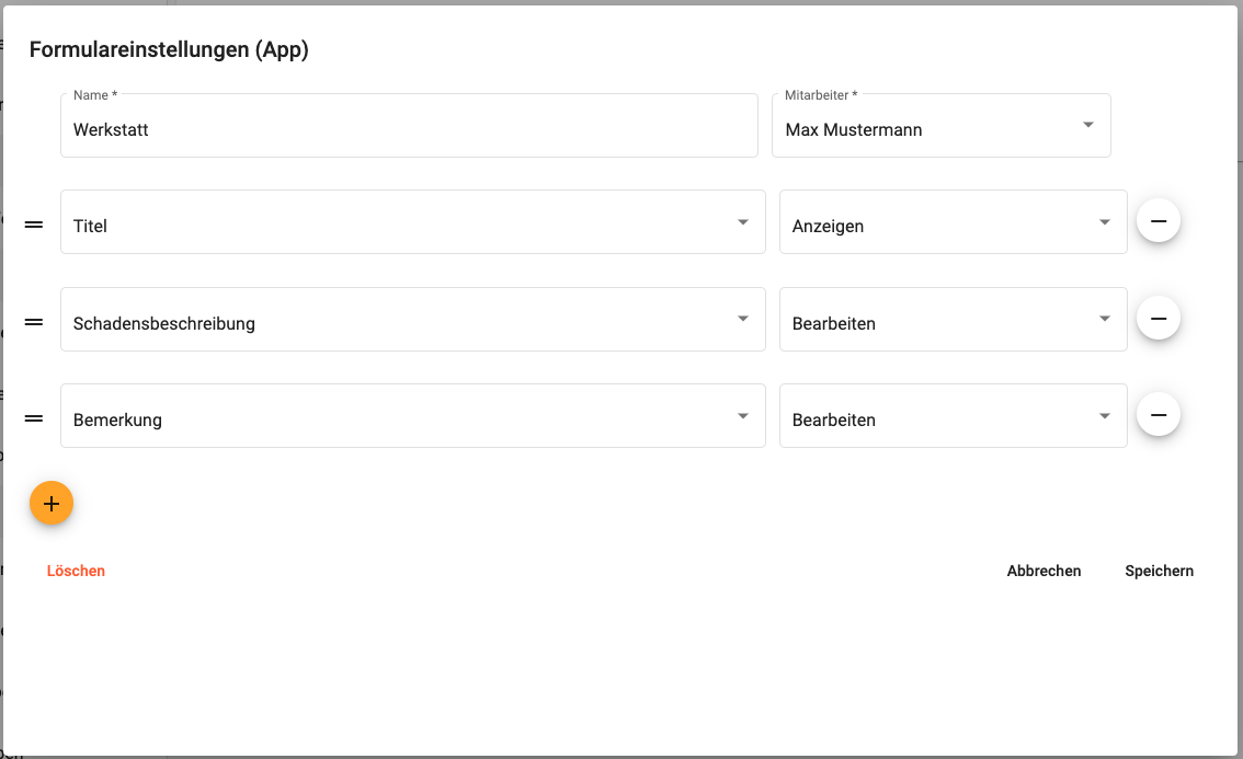 Beispiel für Formulareinstellung auf dem Web-Portal