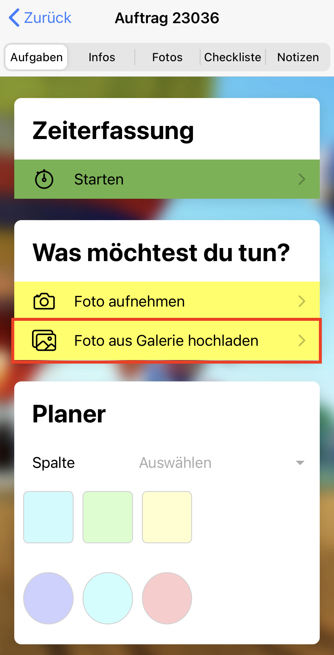 Screenshot App Auftrag