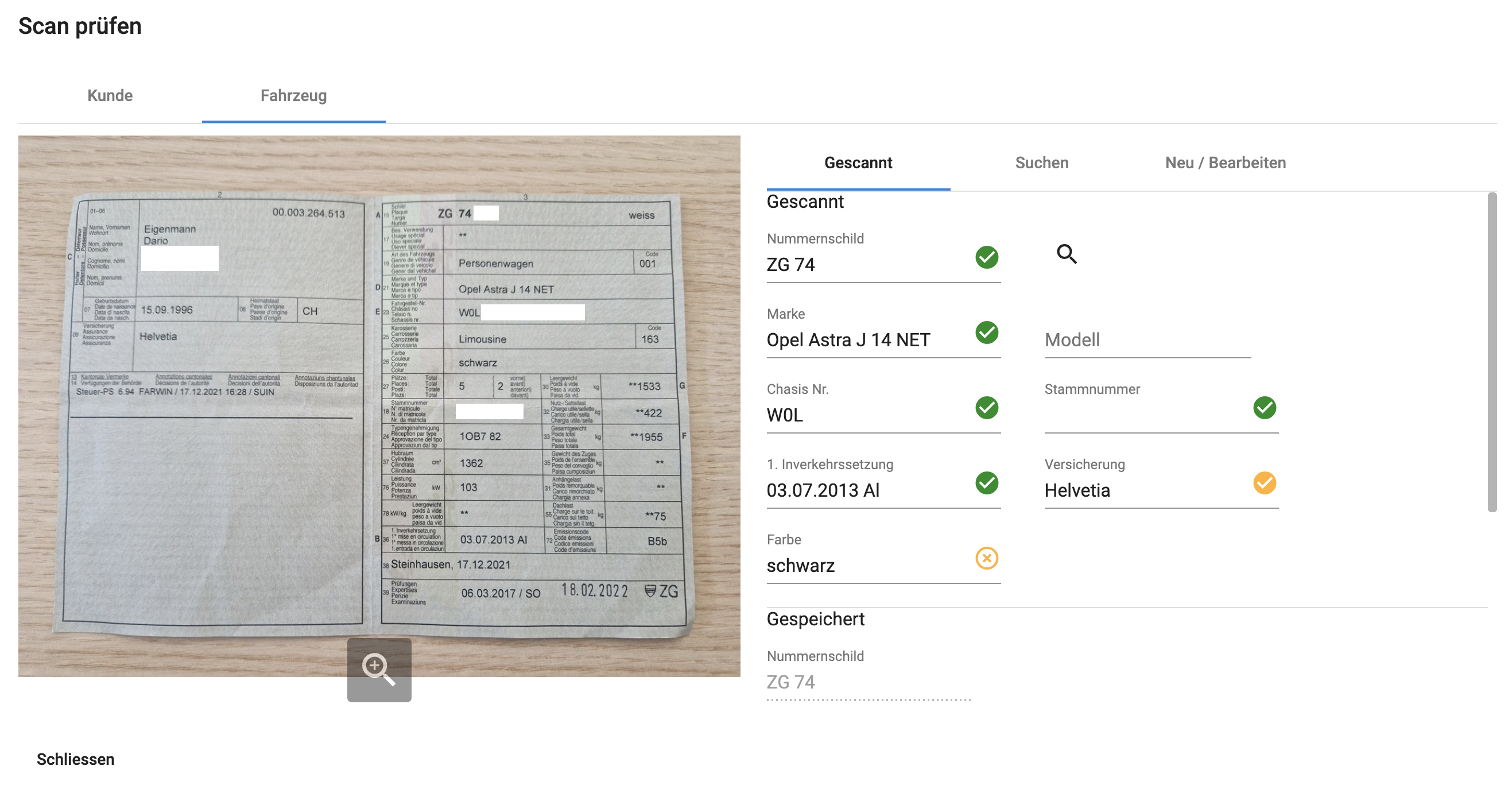 Fahrzeugausweis Scan bearbeiten