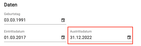 Austrittsdatum in den Einstellungen