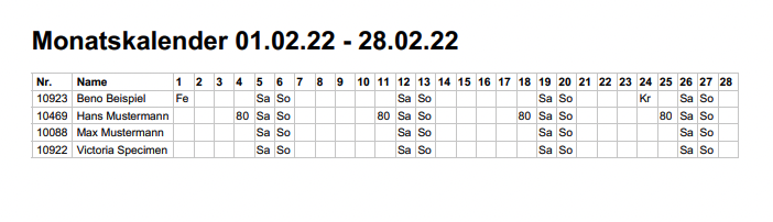 Beispiel für Monatskalender