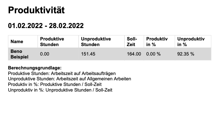 Beispiel für Produktivitätsbericht