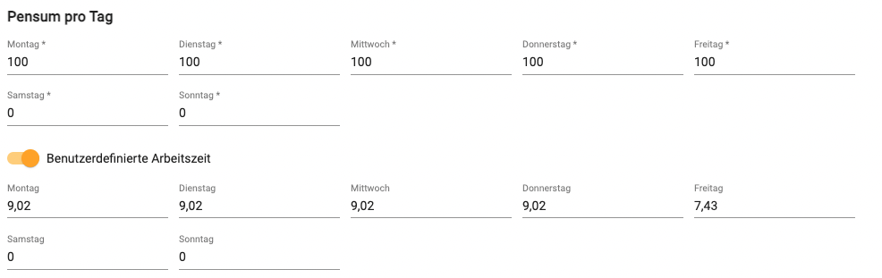 Benutzerdefinierte Arbeitszeit