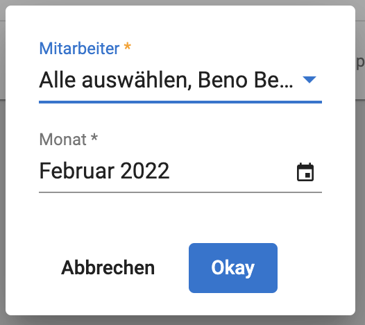 Arbeitszeitkontrollen für alle drucken - Dialog Fenster