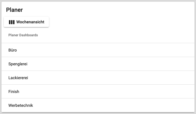 Listenansicht Planer